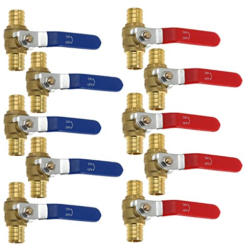 3/4 3/4 Inch Brass Shut off Ball Valve Fit Both Ends for PEX Tubing, PEX Barb - Full Port Water Stop for Hot & Cold, 10 Pcs
