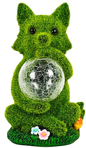 TIN DREAMS FACTORY | Figura Zorro Solar Decorativo para Jardín – Estatua LED Exterior en Resina con Musgo – Adorno de Animales para Patio, Terraza o Césped – Luz Automática