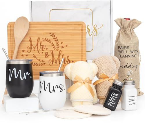 BUBOOM Hochzeitsgeschenke für Paare (11-teiliges Set), einzigartige Mr and Mrs Geschenke für Braut und Bräutigam, Verlobungsgeschenke Körbe für Brautpaar, Just Married