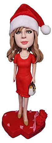 mydedor Benutzerdefinierte Bobbleheads Figur Puppe, Weihnachtsdame benutzerdefinierte Wackelkopf, Wackelkopf Figuren Handgemachte personalisierte Skulptur Geschenk für Frauen