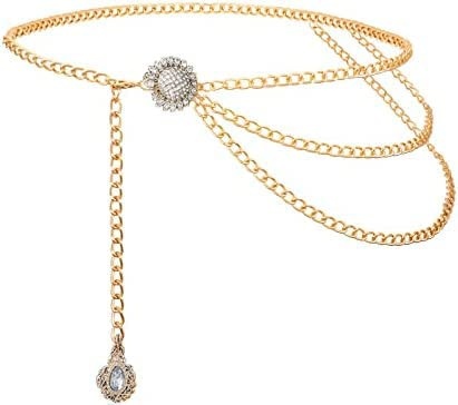 Jovono Lagenweise Taille Kette Kristall Gold Körperketten Party Rave Bauchschmuck Mode Strand Strass Taille Accessoire für Frauen und Mädchen