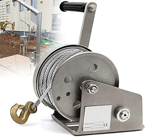 DPDZSW Cabrestante Manual, Cabrestante Manual con Manivela Portátil, Acero Inoxidable, Cable Metálico, Gancho De Acero, para Manipulación Carga, Elevación Y Tracción,1200lbs-25M