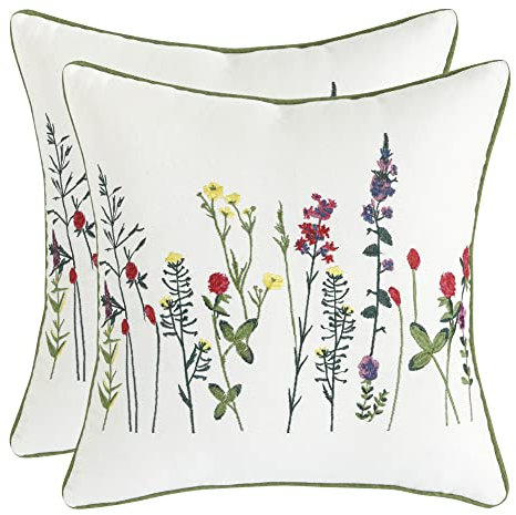 Tosleo 2 Stück Set kissenbezüge Bestickte Dekorative 45x45cm Bunte Blumen Wurfkissenbezüge für Gartenlounge Sofa Dekokissen Wohnzimmer Schlafzimmer Bauernhaus
