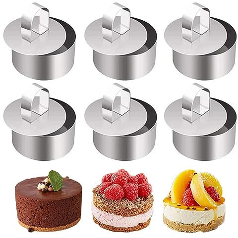 Anicy 6 Cake Ring 8cm, Frost Form Cake Kit, Dessert Ring Serving Rings Stainless With Pusher Suitable, Mini Cheesecake Moulds For Homemade Dessert Pastry Mousse Cake Baking Cooking Pancakes Biscuits