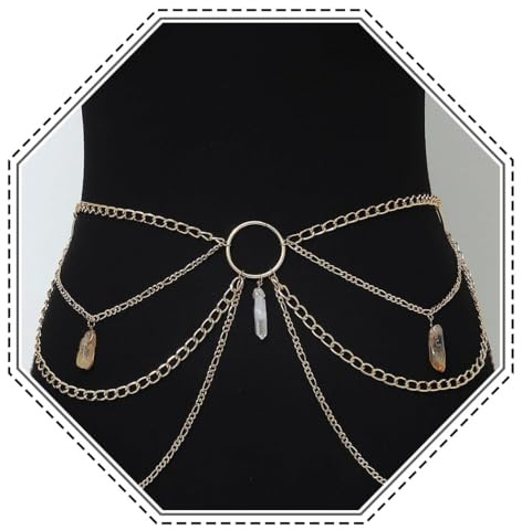 Jovono Cadena de cintura en capas con cristales dorados, cadena circular para el vientre para fiestas de graduación, festivales, joyería corporal sexy para mujeres y niñas
