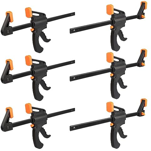 6 Pack 10 Inch F Bar Clamp, Medium Duty 300lbs One Handed Clamps/Spreader, Bar Clamps for Woodworking, Crafting, by GENHAKON