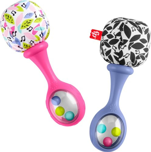 Newborn Toys Rattle 'n Rock Maracas Set di 2 strumenti musicali morbidi per bambini dai 3 mesi in su, rosa