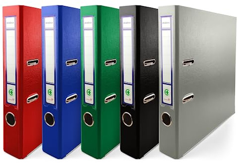 Netuno 5x Ringordner DIN A4 schmal Rot Blau Grün Schwarz Grau 5cm PP | Ringmappe Ringbuch Kunststoff für A4-Dokumente Büro Studium Homeoffice Ordnungssystem Aktenaufbewahrung Dokumentenablage