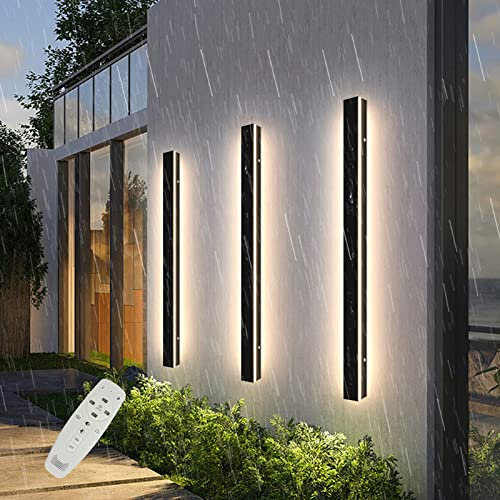 3 Color Dimmbar Lange Wandleuchte Aussen Villa Wandleuchte - Schwarze Moderne LED Wandleuchte Lang Wasserdicht Ip65 für Gärten Terrassen, Innen wandleuchte, mit Fernbedienung (120cm 38W 2 Pack )