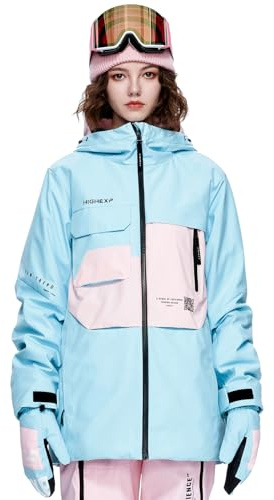 HIGH EXPERIENCE Ski Jacket Snowboard Coat Snow Winter Waterproof Insulated Windproof Baggy Warm Hooded Jacket for Men Women (US, Alpha, Medium, Regular, Regular, Light Blue)