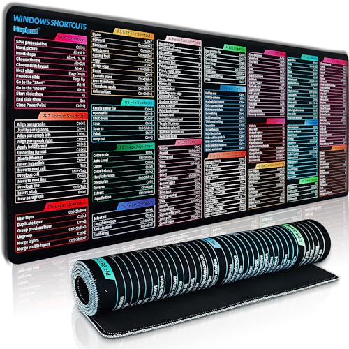 Hopipad Windows PPT/PS/CDR/AI/PR/Word/Excel Shortcuts Sheet Mouse Pad, 31.5”x11.8” Gaming & Office Desk Mat, HD Printing, Smooth Surface, Non-slip Base, Waterproof, Heat-resistant