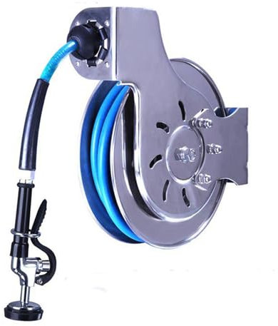 Automatisch einziehbarer, offener Edelstahl-Schlauchaufroller, 5 m/10 m/15 m, strapazierfähig, nicht markierend, für Garten und Küche, Wasserschlauchaufroller,10M