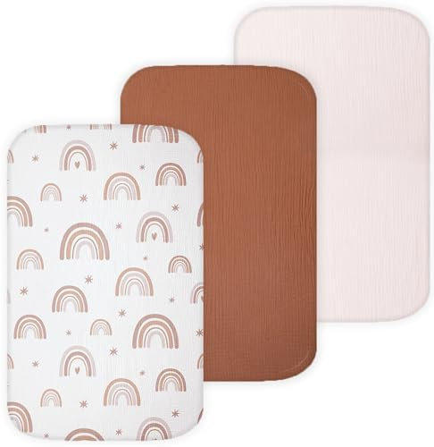 TansyPanda Musselin-Bettlaken, kompatibel mit Mika Micky, Ronbei, Papablic Baby-Nachttisch von TansyPanda, 3er-Pack, 48,3 x 81,3 cm, ultraweich, atmungsaktiv und eng anliegend, Unisex, Jungen und
