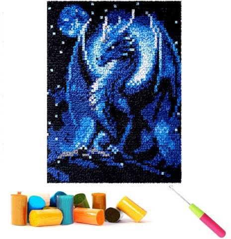 CCWORAN Dragon Rug Making Kit for Adults DIY Craft Latch Hook Rug Kit Set | Tapestry Cushion Knitting Patterns Mesh Mat Canvas Wool Yarn Fabric Decorations Home Gift Dragon 2