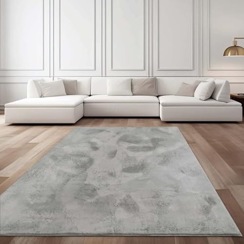 Taracarpet Fellteppich Kunstfell Waschbar - Hasenfell Imitat, Kaninchenfell, Kurzfell | Flauschiger Teppich für Wohnzimmer, Bettvorleger Schlafzimmer - Grau 080x150 cm