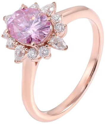 Wycian Freundschaftsring Damen, Ring Rosegold Damen Mit Gravur 18K Blume Größe 58 (18.5) 2 Moissanit 2Ct Ovalschliff Rosa Personalisiert Für Muttertag