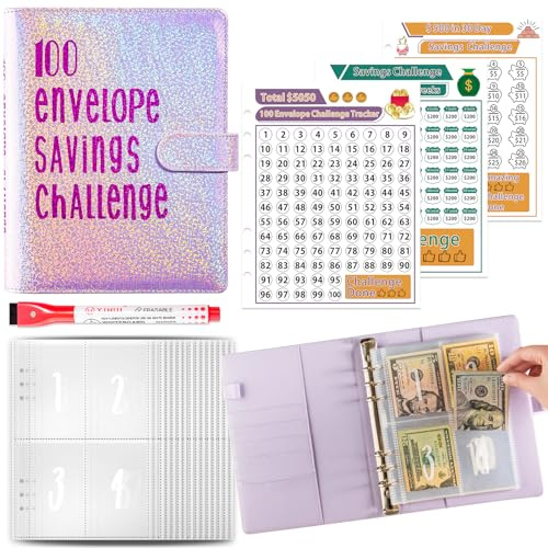 Budget Planner Deutsch Budget Planer Geld Organizer mit 100 Binder Taschen A5 Ringbuchordner für Finanzplaner Budget Sparen Mappe Cash Stuffing Startset Geburtstags Geschenke (Lila)