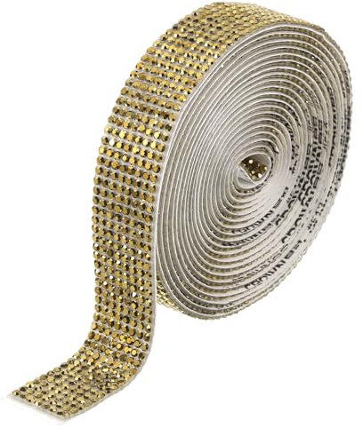 QUARKZMAN Bandes de Strass auto-Adhésives, 8 Rangées 3 Yards, Ruban en Strass Cristal Scintillant, autocollants Diamant, Enveloppe pour Artisanat (Doré, 0.71 Pouce de Large)