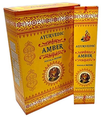 Ayurvedisches Amber Masala Räucherstäbchen, natürlich, handgefertigt, Agarbatti, handgerollt, geformter Bambusstab, Agarbathi, 3er-Pack, 15 g