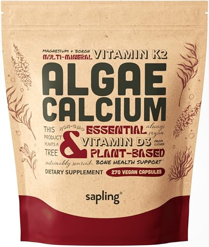sapling Calcium Supplement - Whole Food with Vitamin K2 & D3, Magnesium, Zinc, Boron, Mineral Complex. Sourced Sustainably from Red Algae. for Bone Strength and Support. Non-GMO & Vegan (270 Count)