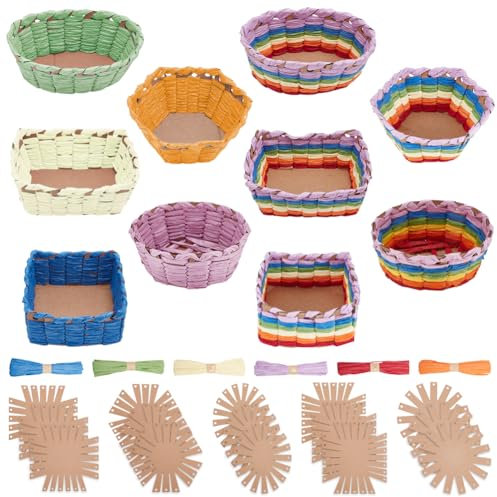 FREEBLOSS 15 Set Basket Weaving Kit Basket Making Kit for Beginners Creative Woven Bowl Raffia Basket Arts and Crafts Projects with Video Tutorial Easter Basket Activities for Easter Eggs