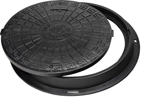 Couvercle de Regard BabylonPlast DN600/780, Couvercle de Réservoir de Regard Ø600/780 mm A15, Avec Rond de Sécurité à 2 serrures, Chargeable jusqu'à 15kN (Noir)