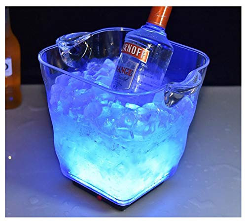 DDKYHU Seau à Glace Tonneau de Vin Champagne 5L Seau à Glace LED Coloré, Seau Refroidisseur LED Transparent Isolation du Fût de Champagne Réfrigérateur à Bière Rechargeable/Blanc (Bleu)