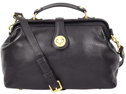 A1 FASHION GOODS Damenhandtasche aus Vollnarbenleder, Griff oben, gerahmt, Gladstone Bag Chiara, Schwarz , Medium