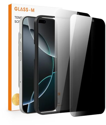GLASS-M [2 Pack] Privacy Screen Protector for iPhone 16 Pro, Anti-Spy Tempered Glass with Easy Installation Frame, 9H Hardness Anti-Scratch