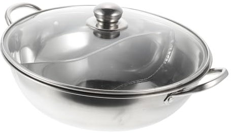 Amosfun Double-Sided Hot Pot with Lid 30cm Stainless Steel Divided Soup Pot Thickened Non-Magnetic Hotpot for Shabu Shabu for Family Gatherings and Housewarming