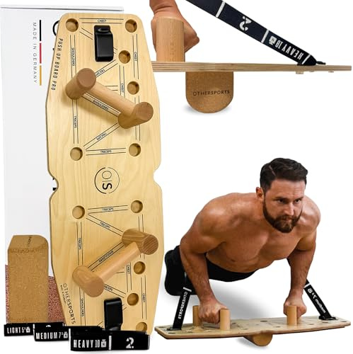 OTHERSPORTS Liegestütze Brett Pro 3 – Maximal effektives Brusttraining mit Balance + Widerstandsfunktion – Push up Board Holz – Brust Trainingsgerät