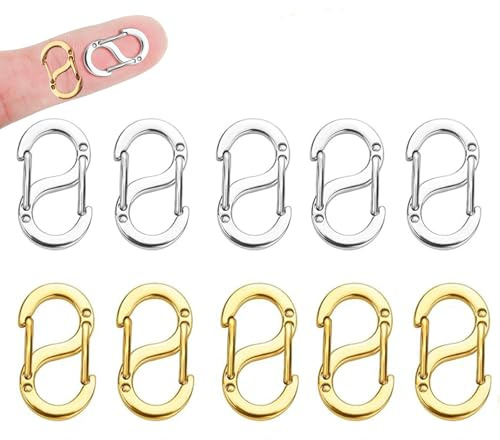 Hedmedum 10 pezzi, chiusura a doppia apertura, accorciatore, in acciaio inox, a forma di S, per orecchini, bracciali, collane, ciondoli, gioielli fai da te (oro e argento)