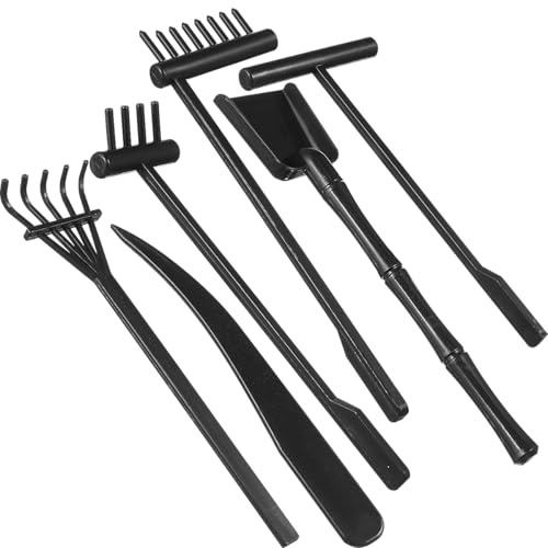 MHYGKTXRA - 6 mini rastrillos de jardín zen, herramientas de jardín zen de arena para oficina, elegantes herramientas de jardín zen, accesorios de jardín de arena de roca de meditación (negro)
