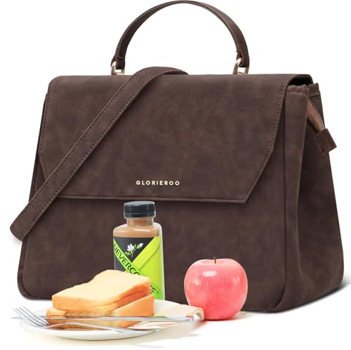Hihealer - Bolsa de almuerzo isotérmica de piel vegana para mujer, diseño moderno y urbano, impermeable y elegante, ideal para el trabajo y como regalo de Navidad, Talla única