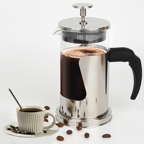 Starward French Press, 350 ml Caffettiera in Acciaio Inox, Vetro ad Alto Borosilicato, Filtro per Caffè o Tè
