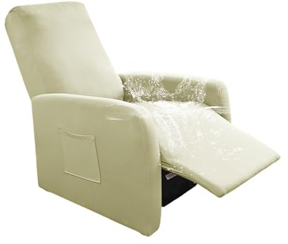 Highdi Sesselbezug für Relaxsessel 1 Sitzer, 4-Teilig All-Inclusive Stretch Relaxsessel Sesselbezug Wasserdicht, Beige Sesselschoner mit Taschen für Recliner Fernsehsessel