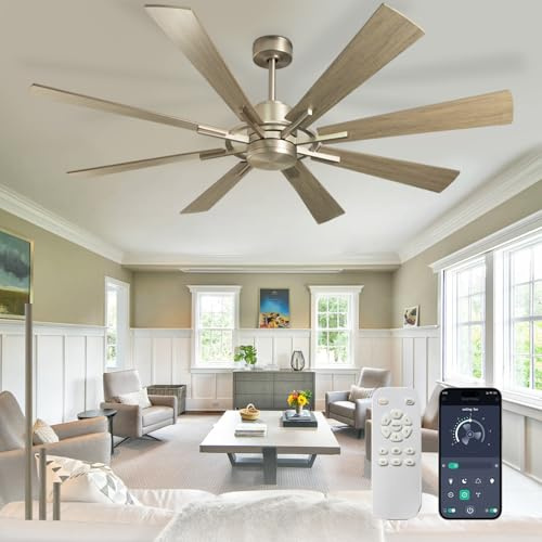 Depuley 60 Inch Ceiling Fan with Remote Control for Patio Porch - Large Farmhouse Style 8 Blade Reversible DC Motor for Indoor - Grainy Without Light