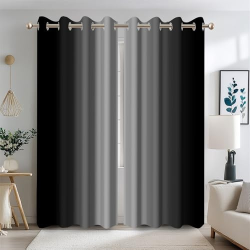 Ttincceer 117x229cm Nero Tende Blackout per Camera da Letto Ombre Grigio Camera Oscuramento Tende Finestra Gradiente Nero a Grigio Bianco Blocco della Luce Termico Isolato 2 Pannelli