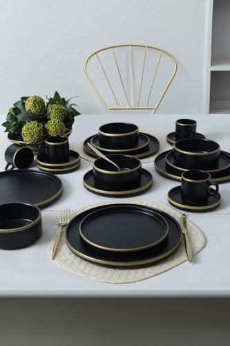 20-Piece Matte Black Dinner Set, 100% Ceramic Stoneware | Antibacterial, Easy Clean, Thermal Shock Resistant | Eco-Friendly, Dishwasher & Microwave Safe