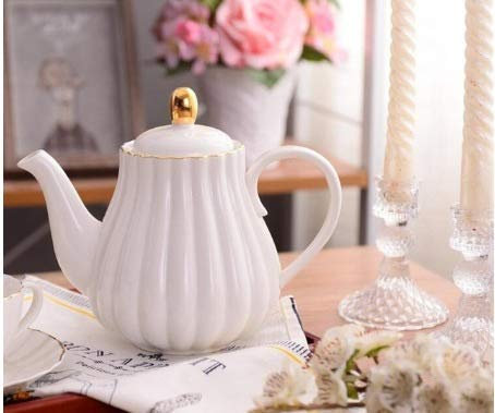 Service à thé en céramique peinte à la main en forme de citrouille avec accents dorés Élégant ensemble de théière en porcelaine anglaise de 1 L avec passoire à thé (blanc)