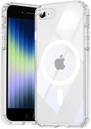 Natiiozie Magnetisch Hülle Kompatibel mit iPhone SE 3/2(2022/2020), iPhone 8/7, Transparent Handyhülle Kompatibel mit MagSafe, Stoßfest Kratzfest Schutzhülle Nie Vergilbung Rückseite Case Transparent