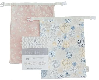 Reliable Rhodes Reusable Beeswax Bread Bag 2 Pack –12x17 Bread Bag for Homemade Sourdough, Beeswax Coated Organic Cotton Storage Bag for Loaf Baguette, Freezer Safe, Eco-Friendly Wrap Spiral Blossoms