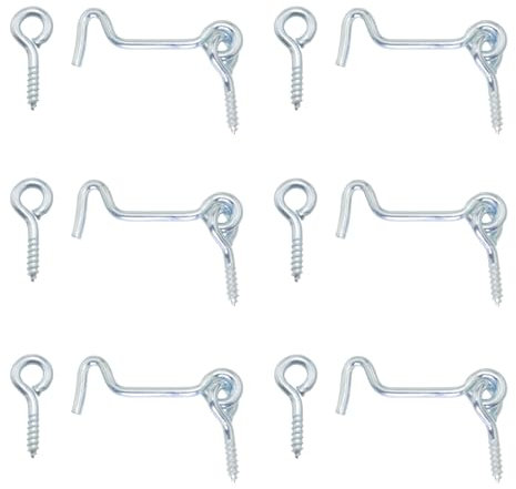 DGHAOP 6PCS Door Hook Latch 2 inch Silver Iron Galvanized Window Storm Cabin Eye Latch Swing Hooks