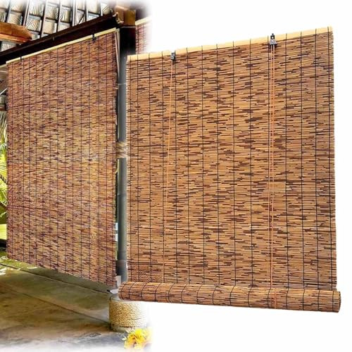 Brown Bamboo Blinds, Natural Bamboo Roller Shades for Patio Kitchen Roller Blinds for Windows Pergola Privacy Screen Door Curtain Outdoor Indoor