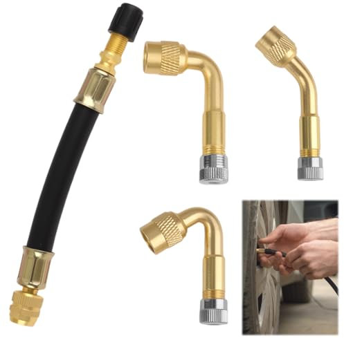 unillea Rallonge de Valve de Pneu 1pc, Adaptateur en Cuivre Pur pour Voiture, Moto et Scooter, Valve Angulaire 45°, 90°, 135° et Flexible 125mm pour Gonflage Rapide de Pneus