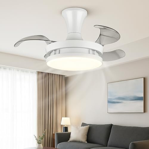 Ventilador de Techo con Luz 53cm, 30W, 3000Lm, Blanco, Aspas Retráctiles, Silencioso, CCT 6 opciones de luz blanca, Velocidad ajustable, Programable y Regulable, Mando a Distancia (SICILIA - 53CM)