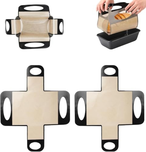 Backmatte Silikon mit 4 Griffen | Backunterlage Silikon Wiederverwendbar - Antihaft Brot Backmatte-Backpapier Ersatz Silikonbackmatte-Backunterlagen zum Teigtransport für 1.5lb Kastenformen, 2 Stück