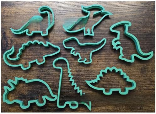 Juego de 8 cortadores de galletas de dinosaurio – Moldes de acero inoxidable para sándwich, galletas, sándwiches, cortadores de galletas con temática de dinosaurios infantiles, cortadores de galletas