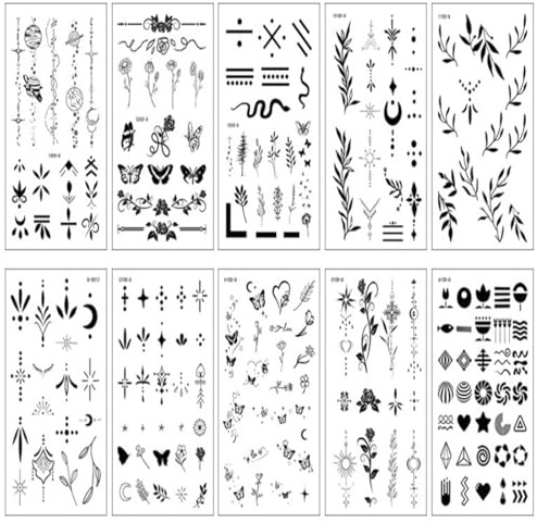 JRYXDS 10 Adesivi Per Tatuaggi Temporanei – Piccoli Disegni Per Dita E Braccia (Nero), Resistenti All'Acqua E Ipoallergenici