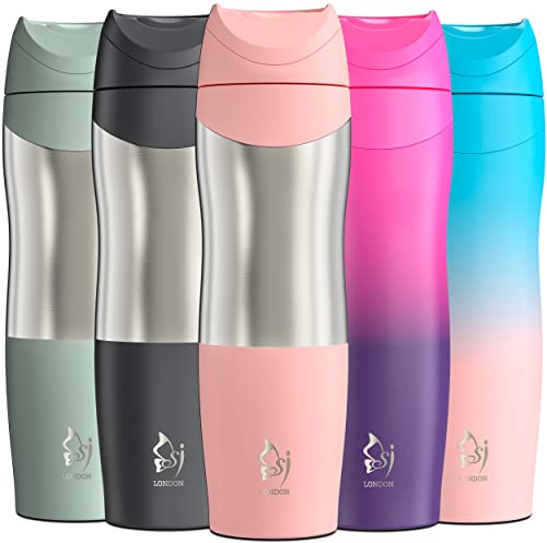 Sophie & Jasmine London Pink Travel Mug- Thermal Cup for Hot Drink Flask- Double Insulated, Leakproof, Stainless Steel Coffee Flask Cups for Hot Drinks